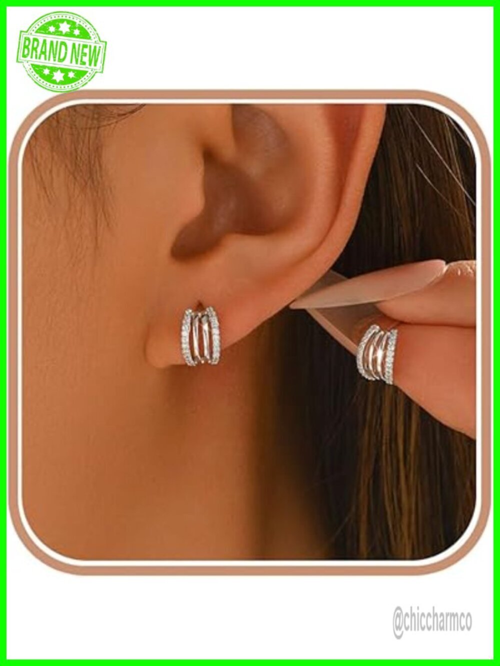 925 Sterling Silver Cubic Zirconia Triple Huggie Hoop Earrings